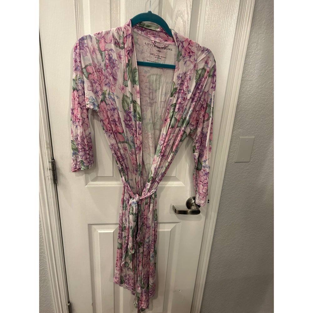 Little Bum Bums Robe Pink Purple Hydrangea Floral Bamboo Viscose Loungewear‎ L